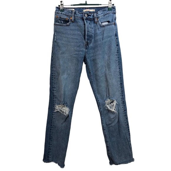 Levi’s Wedgy Straight Leg Distress Light Medium Wash Button Fly Jeans Size 26 - Picture 2 of 10